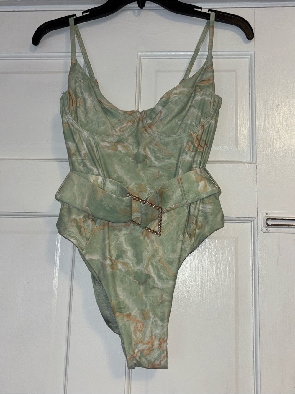 WeWoreWhat Green Marble One-Piece with Decorative Belt